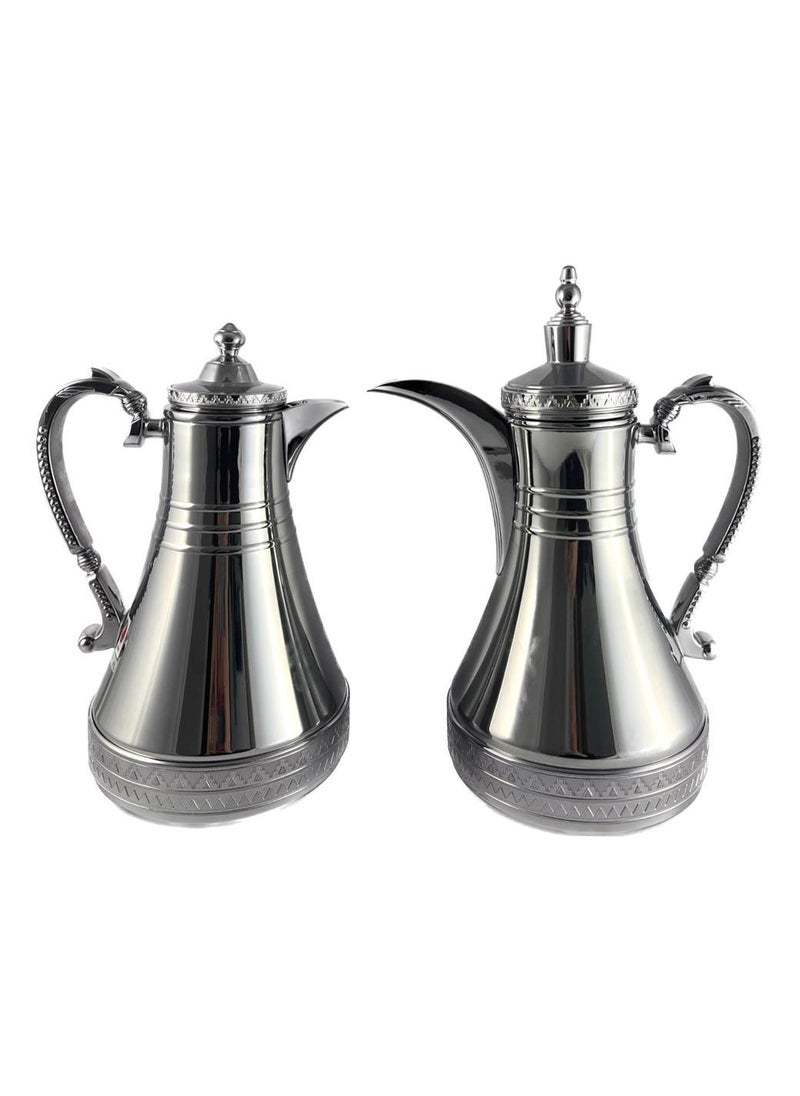 Homemaker 2-Piece Tea & Coffee Flask - 0.75 Liter & 1 Liter Capacity - Glass Inner - Steel Body - Silver  - Image 1