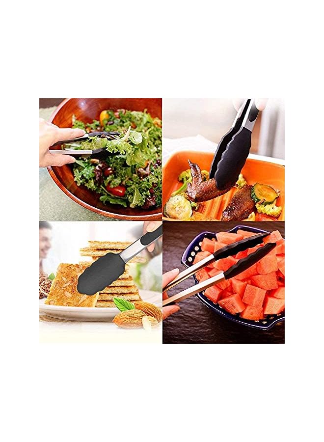 PROMASS Pack Black Kitchen Tongs, Premium Silicone Bpa Free Non-Stick Stainless Steel Bbq Cooking Grilling Locking Food Tongs, 7-Inch,9-Inch & 12-Inch - Image 5