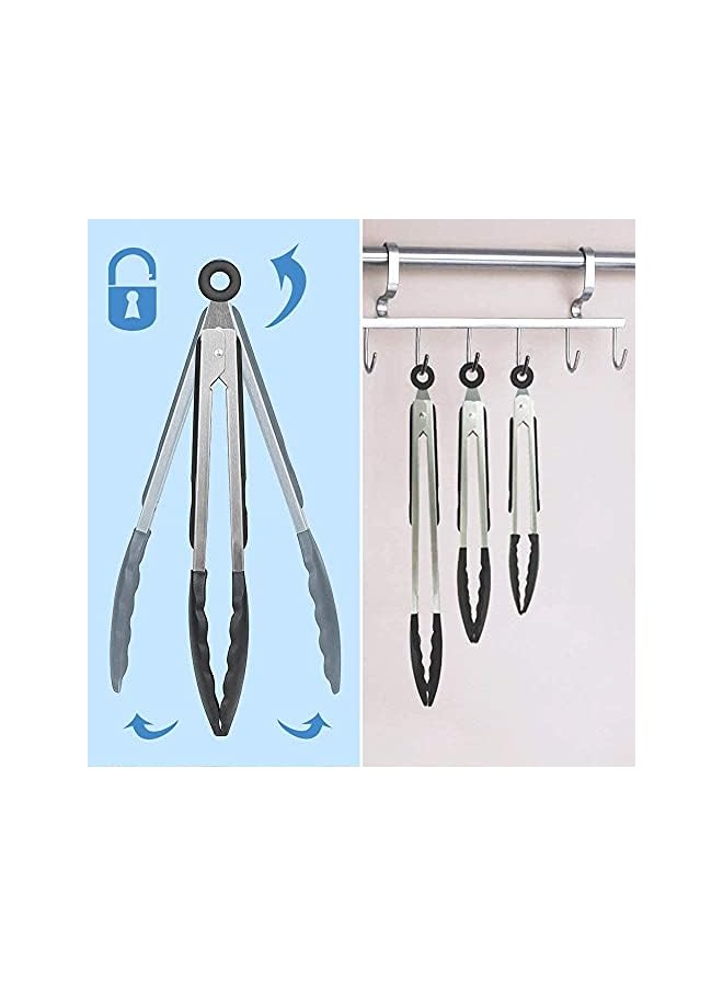 PROMASS Pack Black Kitchen Tongs, Premium Silicone Bpa Free Non-Stick Stainless Steel Bbq Cooking Grilling Locking Food Tongs, 7-Inch,9-Inch & 12-Inch - Image 3