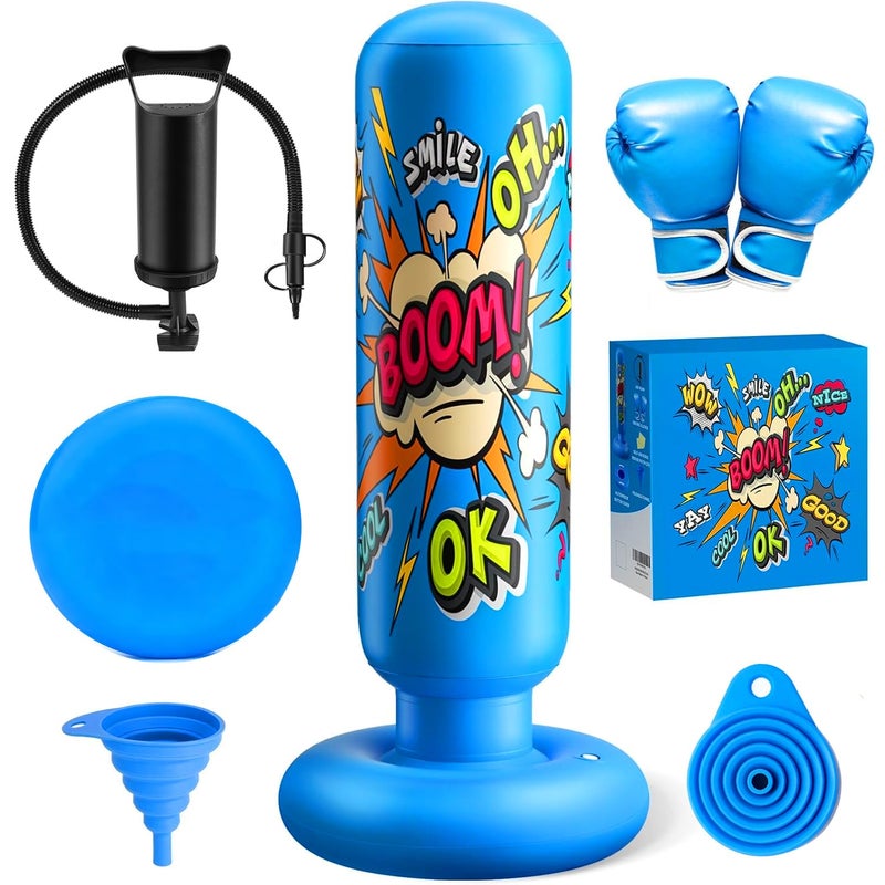 NOCNPSW Inflatable Punching Bag for Kids 3-12, Boxing Equipment for Kids and Adults, Christmas, Birthday Gifts, Punching Bag Practice Karate, Taekwondo(Blue) - Image 1