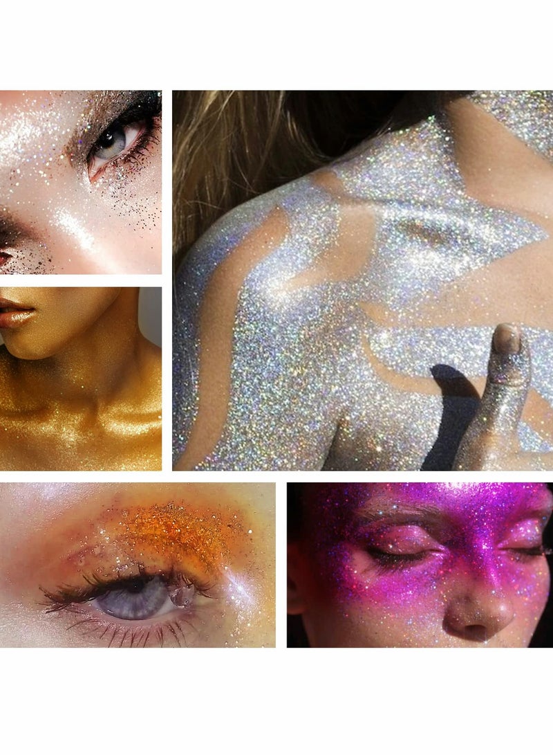 Generic Body Glitter Spray Set - Silver, Gold, Pink Shimmer Loose Powder for Body, Face, Hair, Clothes, Nail Art & Crafts - Includes 1 Empty Spray Bottle - 3 Vibrant Colors for Creative Designs  - Image 2