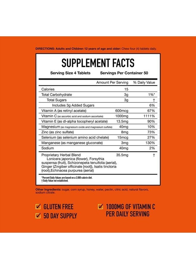 Airborne 1000mg Chewable Tablets with Zinc, Immune Support Supplement with Powerful Antioxidants Vitamins A C & E - 200 Tablets, Citrus Flavor  - Image 3