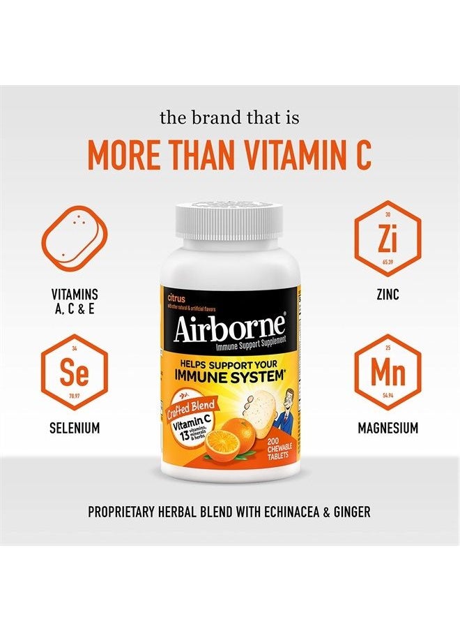Airborne 1000mg Chewable Tablets with Zinc, Immune Support Supplement with Powerful Antioxidants Vitamins A C & E - 200 Tablets, Citrus Flavor  - Image 2