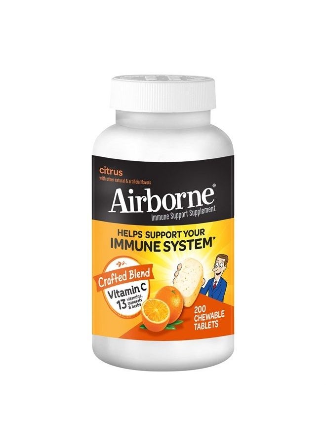 Airborne 1000mg Chewable Tablets with Zinc, Immune Support Supplement with Powerful Antioxidants Vitamins A C & E - 200 Tablets, Citrus Flavor  - Image 1
