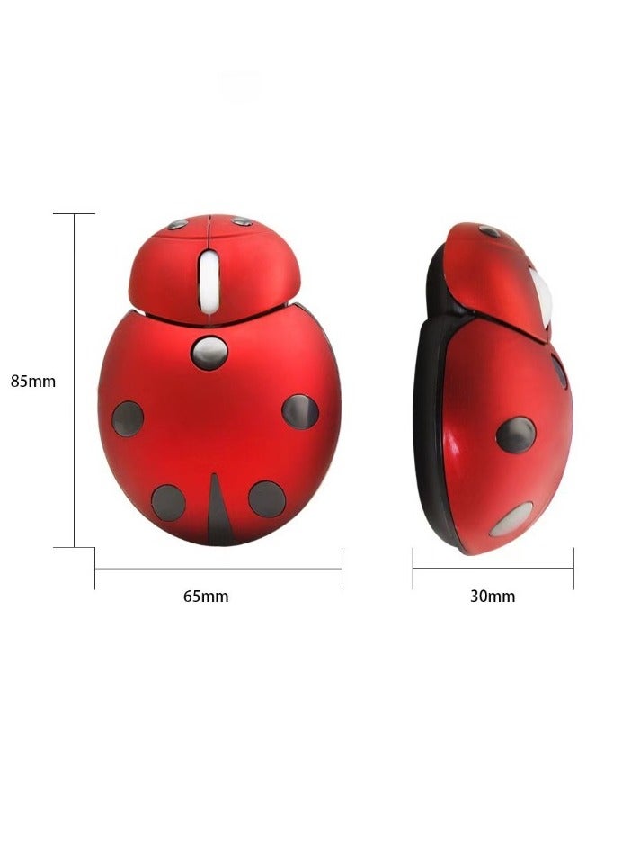 Wireless Mouse, 2.4 Ghz Battery Operated Cute Animal Design Mouse, Portable Creative Ladybug Shape Laser Ergonomic Computer Mouse For Desktop Computer Laptop, (1pc, Red) - Image 3