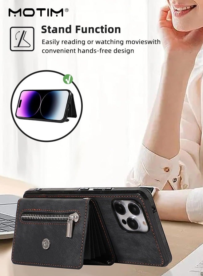 Motim iPhone 15 Pro Crossbody Case with Lanyard Strap, iPhone 15 Leather Case Cover with Wrist Band/ Kickstand /Credit Card Holder, Protective Wallet Leather Handbag, Purse Cover Phone Case for Women Girl  - Image 4