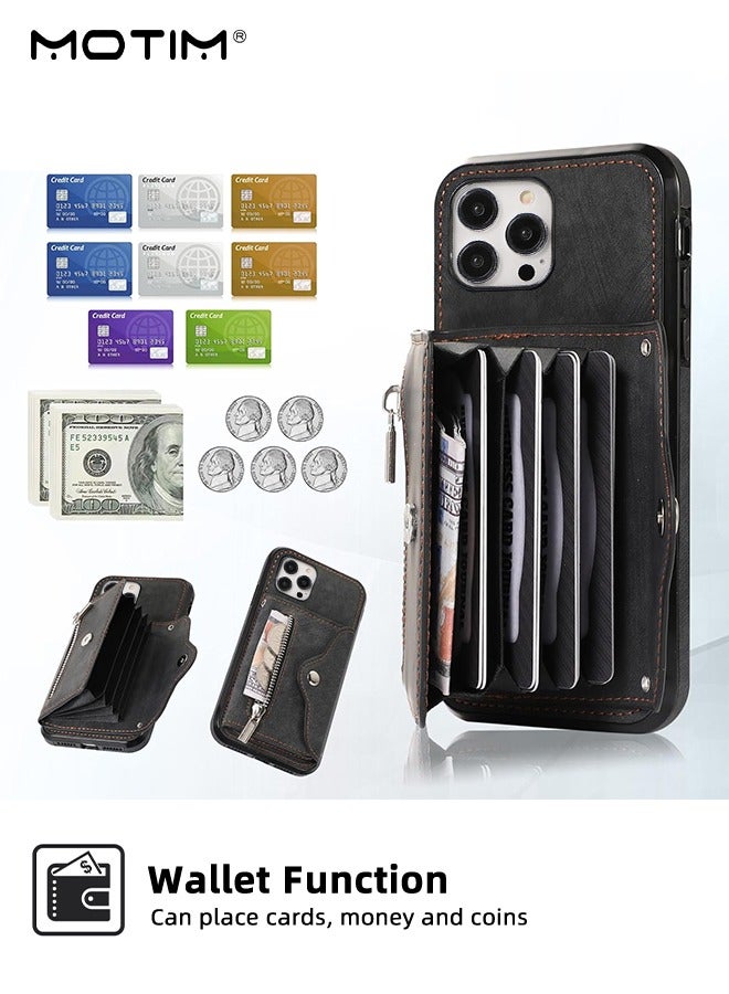 Motim iPhone 15 Pro Crossbody Case with Lanyard Strap, iPhone 15 Leather Case Cover with Wrist Band/ Kickstand /Credit Card Holder, Protective Wallet Leather Handbag, Purse Cover Phone Case for Women Girl  - Image 3