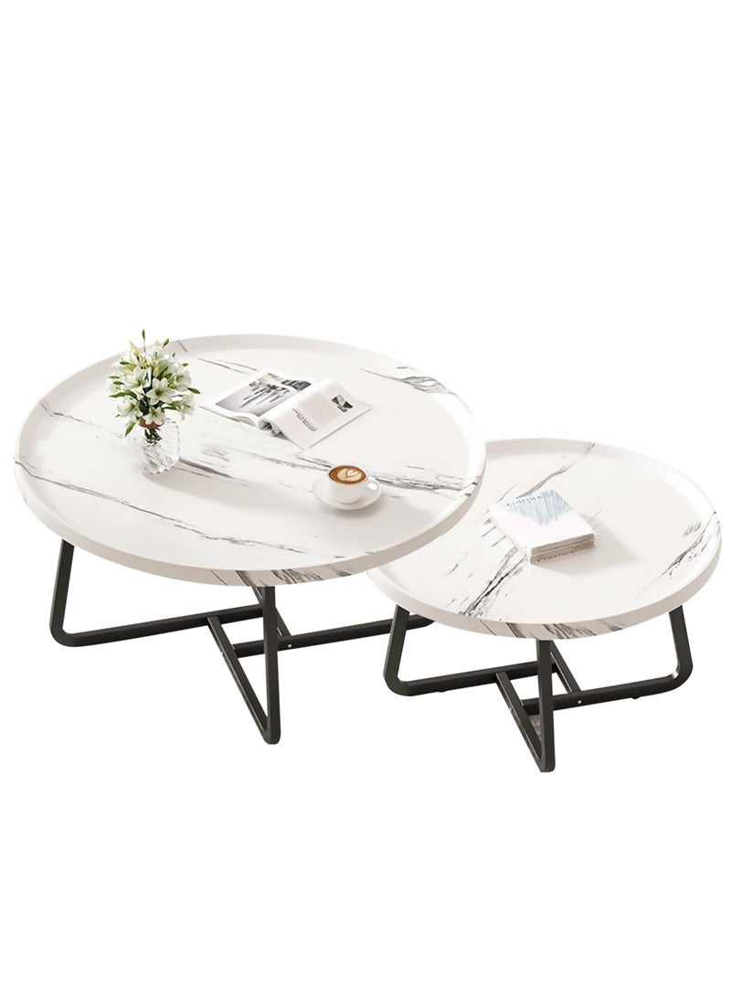 XiuWoo Coffee Table Set of 2, Wood Round End Table Side Tables, Nesting Table Modern Side Table,Medium Density Fiberboard and Metal Frame,Sturdy and Easy Assemblyfor Living Room Bedroom Office Balcony Yard,White 50CM+70CM - Image 2
