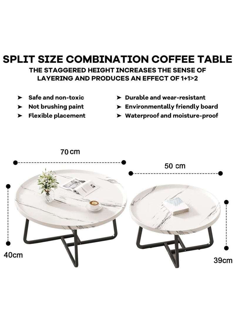XiuWoo Coffee Table Set of 2, Wood Round End Table Side Tables, Nesting Table Modern Side Table,Medium Density Fiberboard and Metal Frame,Sturdy and Easy Assemblyfor Living Room Bedroom Office Balcony Yard,White 50CM+70CM - Image 4