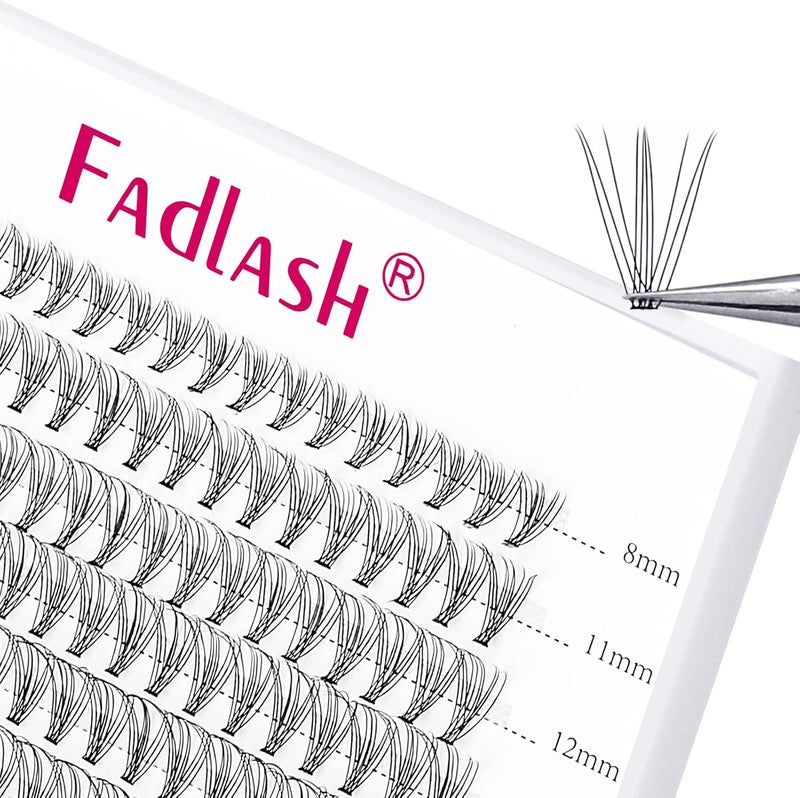 Fadlash Cluster Lashes 10 Root 0.10mm D Curl 8-15mm Mixed Length Self-Application 120pcs for DIY Individual Cluster Lashes - Image 1