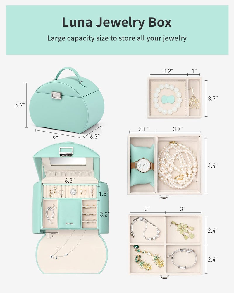 Vlando Princess Style Jewelry Box for Girls Jewelry Box Girls 12-14 3-Layer Kids Jewelry Box with Mirror Little Girls Jewelry Box 8-12 Christmas Gift for Teens Girls (Mint Green) - Image 5