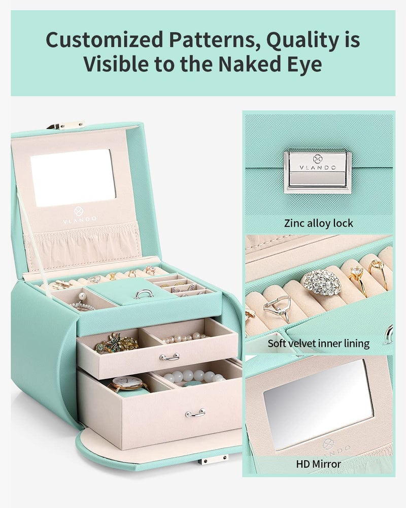 Vlando Princess Style Jewelry Box for Girls Jewelry Box Girls 12-14 3-Layer Kids Jewelry Box with Mirror Little Girls Jewelry Box 8-12 Christmas Gift for Teens Girls (Mint Green) - Image 3