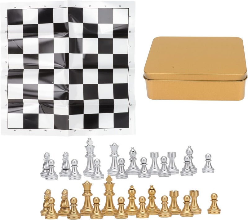 International Chess Set Wearproof Chess Pieces Board Set with Storage Iron Box for Family Party Travel (Green Box) - Image 1