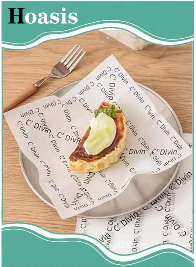 ح واحة 100 قطعة من ورق الشمع للطعام، بطانات السلال، ورق نزهة الطعام، ورق تغليف الأطعمة المقاومة للدهون، ورق الشواء، خلفية بيضاء مع نص فرنسي مطبوع - Image 1