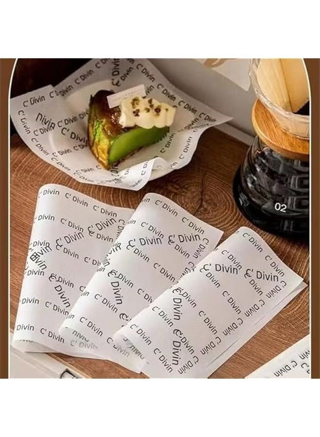 ح واحة 100 قطعة من ورق الشمع للطعام، بطانات السلال، ورق نزهة الطعام، ورق تغليف الأطعمة المقاومة للدهون، ورق الشواء، خلفية بيضاء مع نص فرنسي مطبوع - Image 3