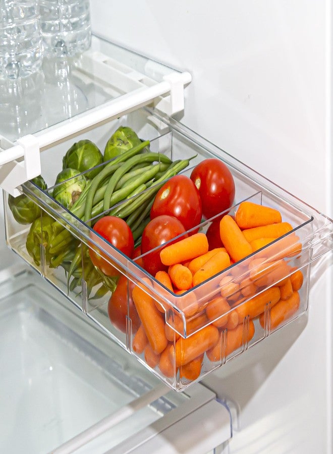 BINO | Pull-out Fridge Organizer | THE HANGER COLLECTION | Fridge Drawer Organizer with 2 Dividers | Clear Pantry Drawer Organizers | Shelf Holder Storage Drawers for Fruits, Veggies & Drinks - Image 1