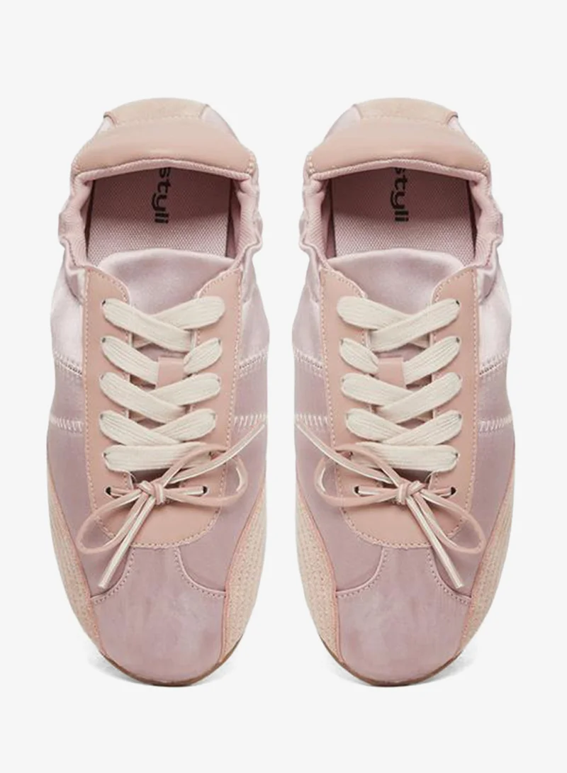 Styli Active Pink Pink Satin Panel Sneakers for Women | Best Price UAE
