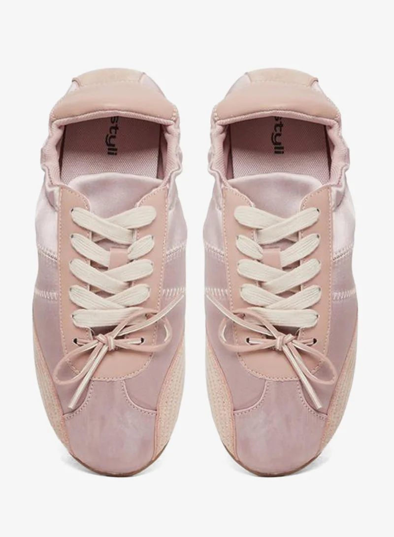 Styli Active Pink Pink Satin Panel Sneakers for Women | Best Price UAE