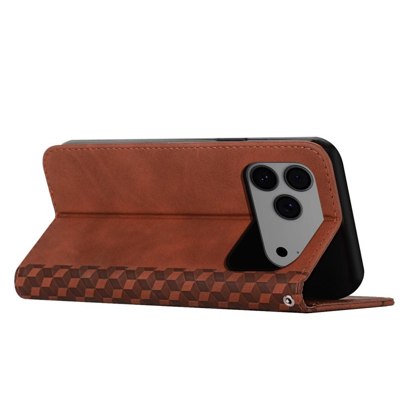 إيروريكس جراب هاتف جلدي مغناطيسي بتصميم ماسي لهاتف iPhone 17 Pro Max (بني) - Image 3