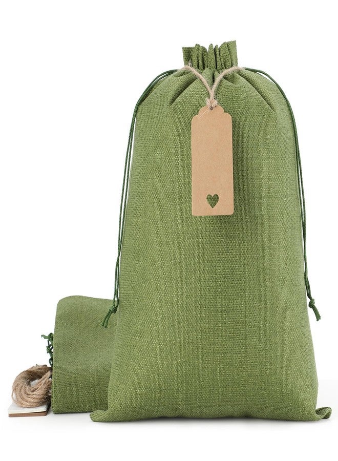 Tapleap Burlap Bags with Drawstring - 10Pcs 10x14 Green Gift Sacks for Wrapping Favors, Clothes, Toiletries, Breads, Root Ball, For Birthday, Wedding, Party, Household Use - Image 1