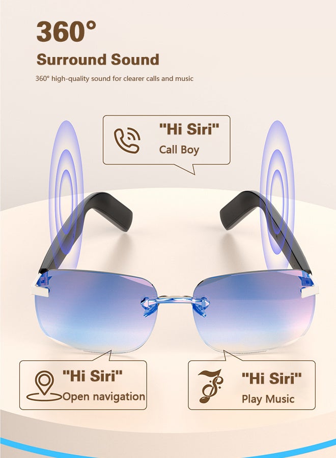هيونداي نظارات شمسية ذكية مقاومة للماء بتقنية بلوتوث – حماية من الأشعة فوق البنفسجية مع طبقة قطبية، مكبر صوت وميكروفون مدمجان، مكالمات وموسيقى بدون استخدام اليدين، نظارات رياضية خفيفة الوزن للرجال والنساء - زرقاء - Image 3