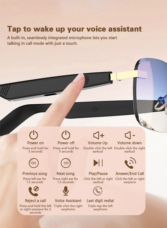 هيونداي نظارات شمسية ذكية مقاومة للماء بتقنية بلوتوث – حماية من الأشعة فوق البنفسجية مع طبقة قطبية، مكبر صوت وميكروفون مدمجان، مكالمات وموسيقى بدون استخدام اليدين، نظارات رياضية خفيفة الوزن للرجال والنساء - زرقاء - Image 2