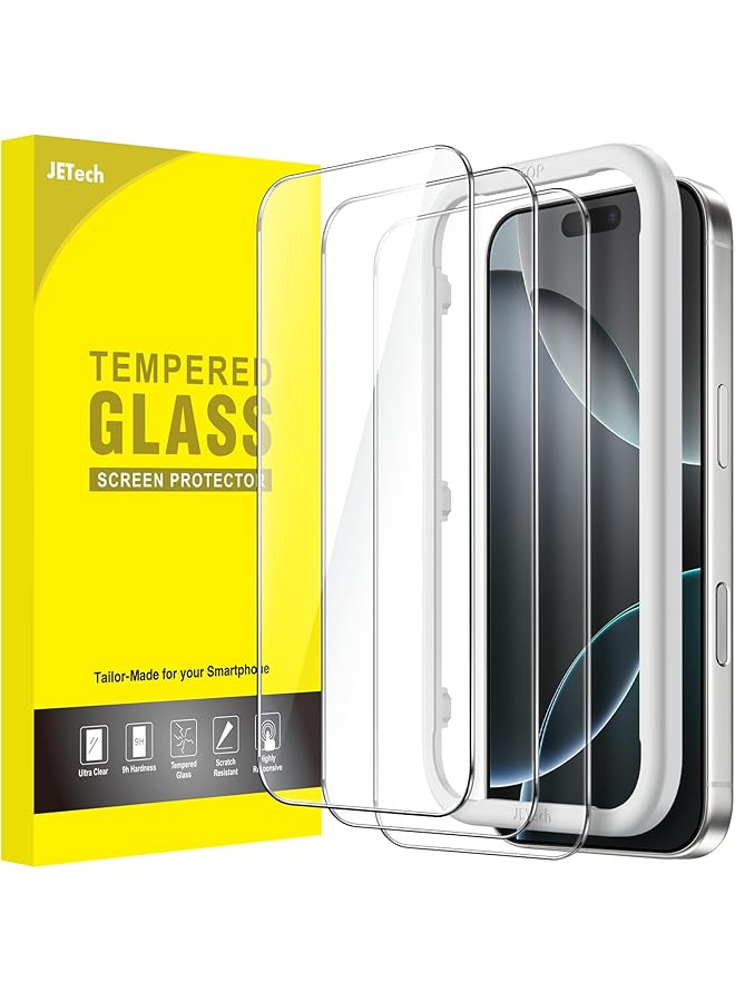 جي تيك واقي شاشة لهاتف آيفون 16 برو مقاس 6.3 بوصة مصنوع من زجاج مقوى مع أداة تثبيت سهلة، جراب صديق للبيئة عالي الدقة، عبوة من 3 قطع - Image 1