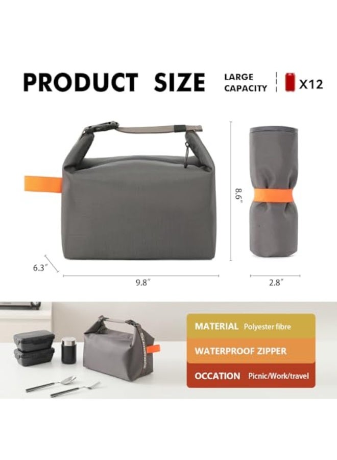 NALACAL NALACAL Lunch bag for Adult Women Men, Reusable High Capacity Lunch Tote Bags, Small Leakproof Cooler Food Lunch Containers, Lunch box for Work, Travel, Outdoor, School Picnic, One Size (Grey) - Image 2