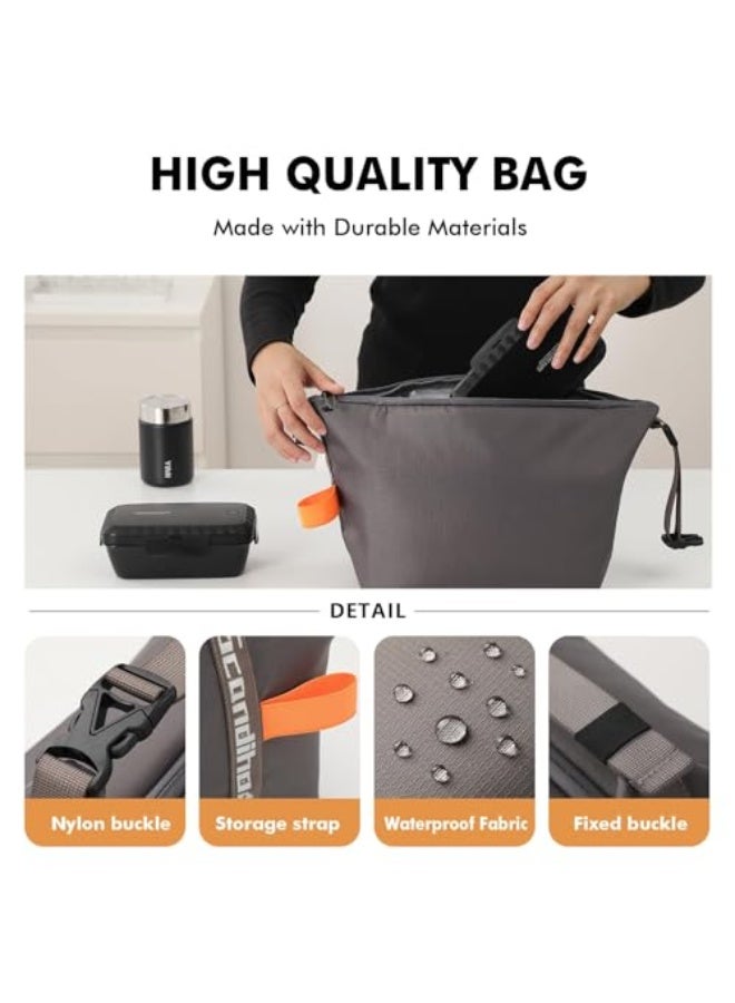 NALACAL NALACAL Lunch bag for Adult Women Men, Reusable High Capacity Lunch Tote Bags, Small Leakproof Cooler Food Lunch Containers, Lunch box for Work, Travel, Outdoor, School Picnic, One Size (Grey) - Image 3