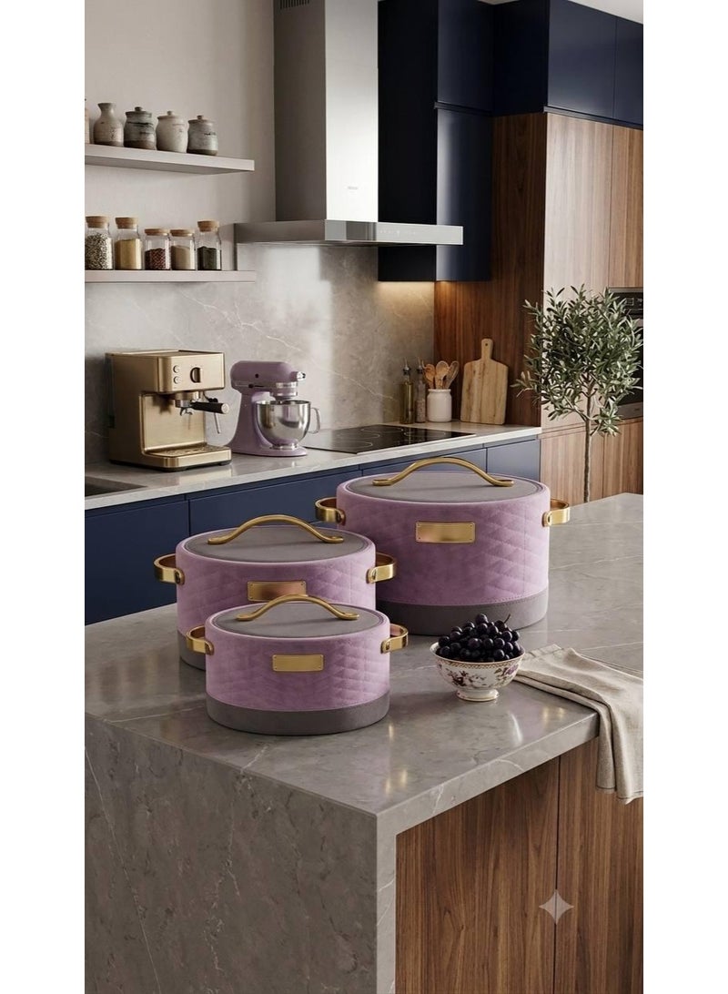 Luxury Indian Thermal Food Preservative Set 3 Pieces (1.6 - 2.5 - 3.5 L) – Elegant padded design for preserving and serving food