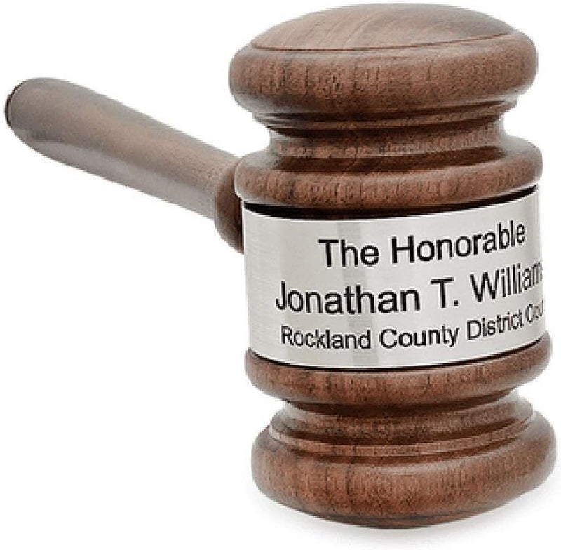 Executive Gift Shoppe | Personalized Oak Finish Wooden Gavel with Silver Band & Sounding Board - Image 2