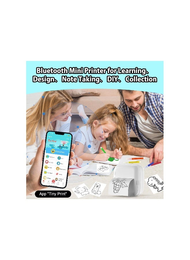 Mini Sticker Printer, with Rgb Light Pocket Inkless Thermal Printer Fit for IosAndroid, Bluetooth Smart Portable(with 5 Color Pens+5 Rolls of Printing Paper + 5 Rolls of Self-Adhesive Paper) - Image 4