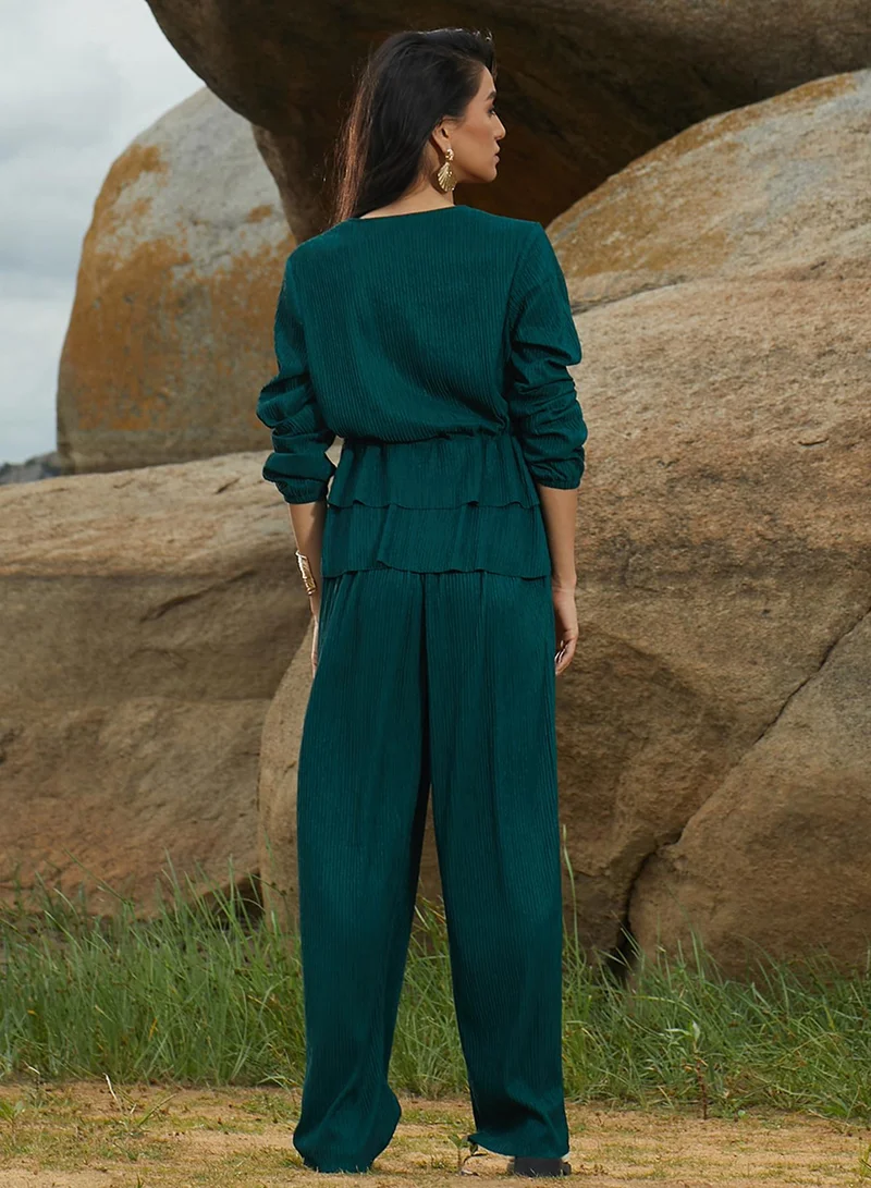 Pinacolada  Women's Emerald Green Peplum Co-Ord Set for Women | Best Price UAE