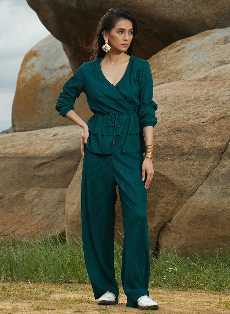 Pinacolada  Women's Emerald Green Peplum Co-Ord Set for Women | Best Price UAE