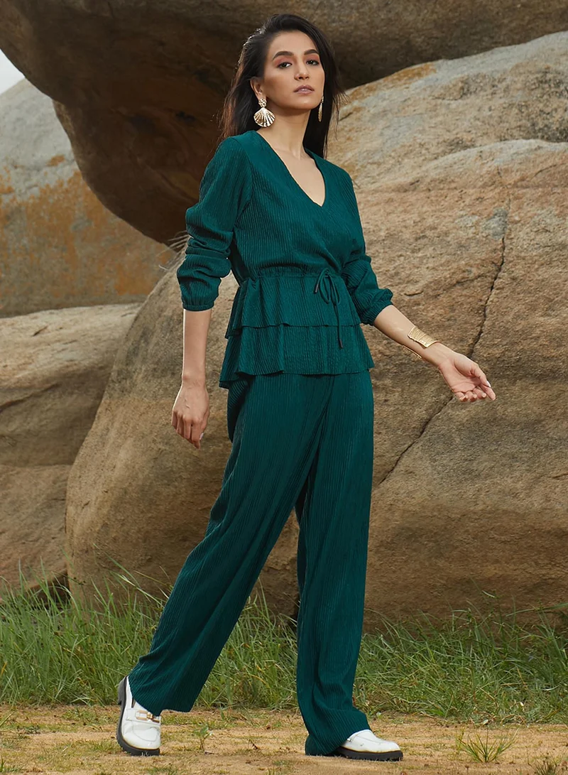 Pinacolada  Women's Emerald Green Peplum Co-Ord Set for Women | Best Price UAE