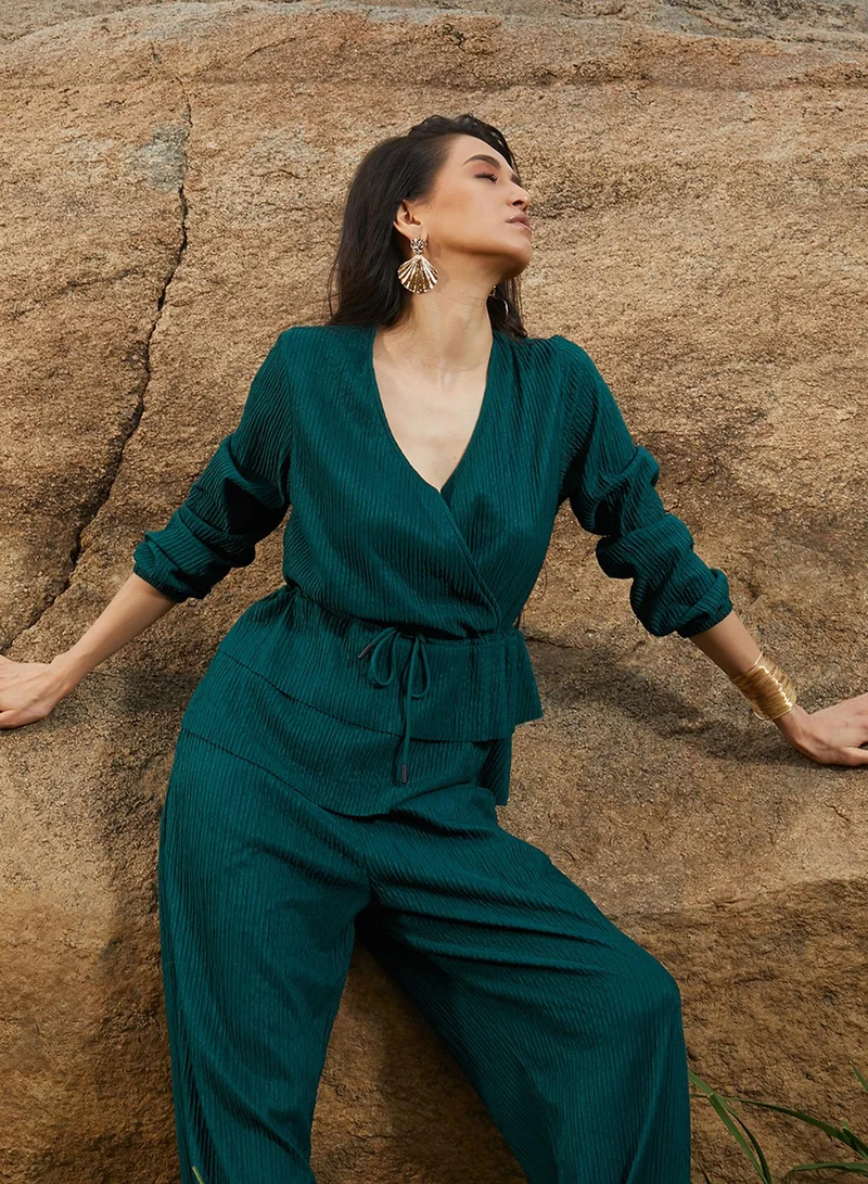 Women's Emerald Green Peplum Co-Ord Set