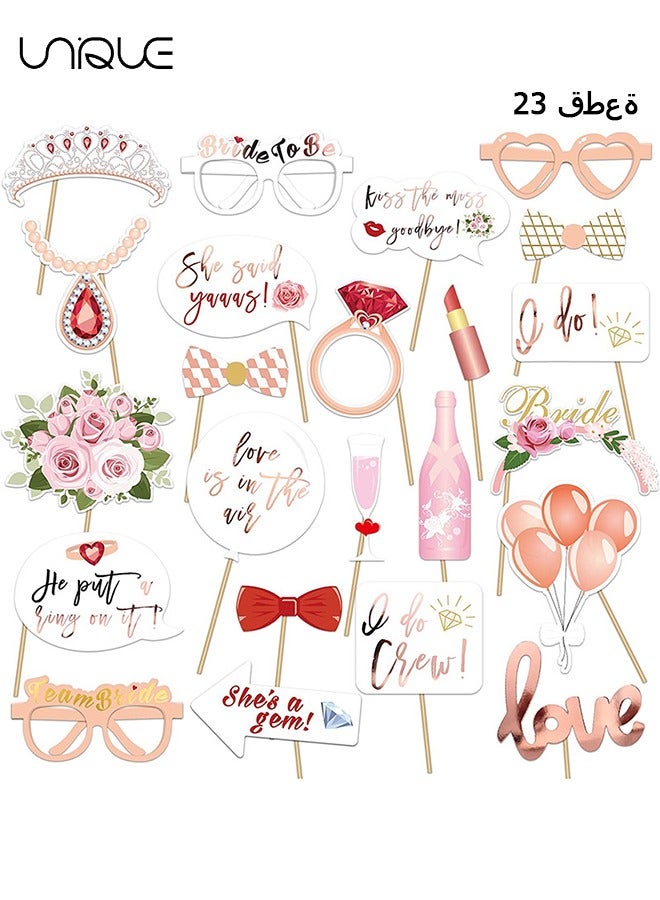 Unique 23 Pieces Bridal Shower, Wedding Photo Booth Props - Rose Gold Bachelorette Party Decorations, Bride to Be, Miss to Mrs Party Gift Accessories Wedding Favor Supplies  - Image 1