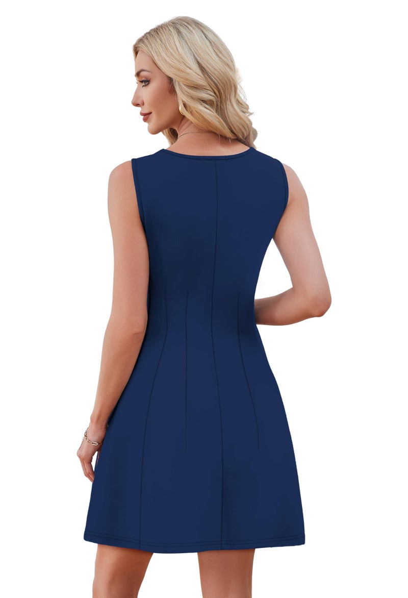 OFEEFAN Summer Dresses for Women 2026 Elegant Classy Navy Blue Dress Spring Short Cocktail Business Casual Work Graduation Outfits XS - Image 5