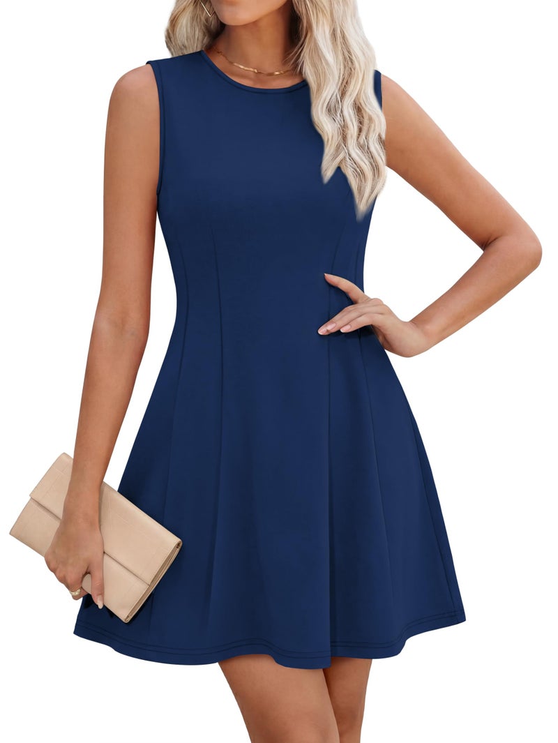 OFEEFAN Summer Dresses for Women 2026 Elegant Classy Navy Blue Dress Spring Short Cocktail Business Casual Work Graduation Outfits XS - Image 2