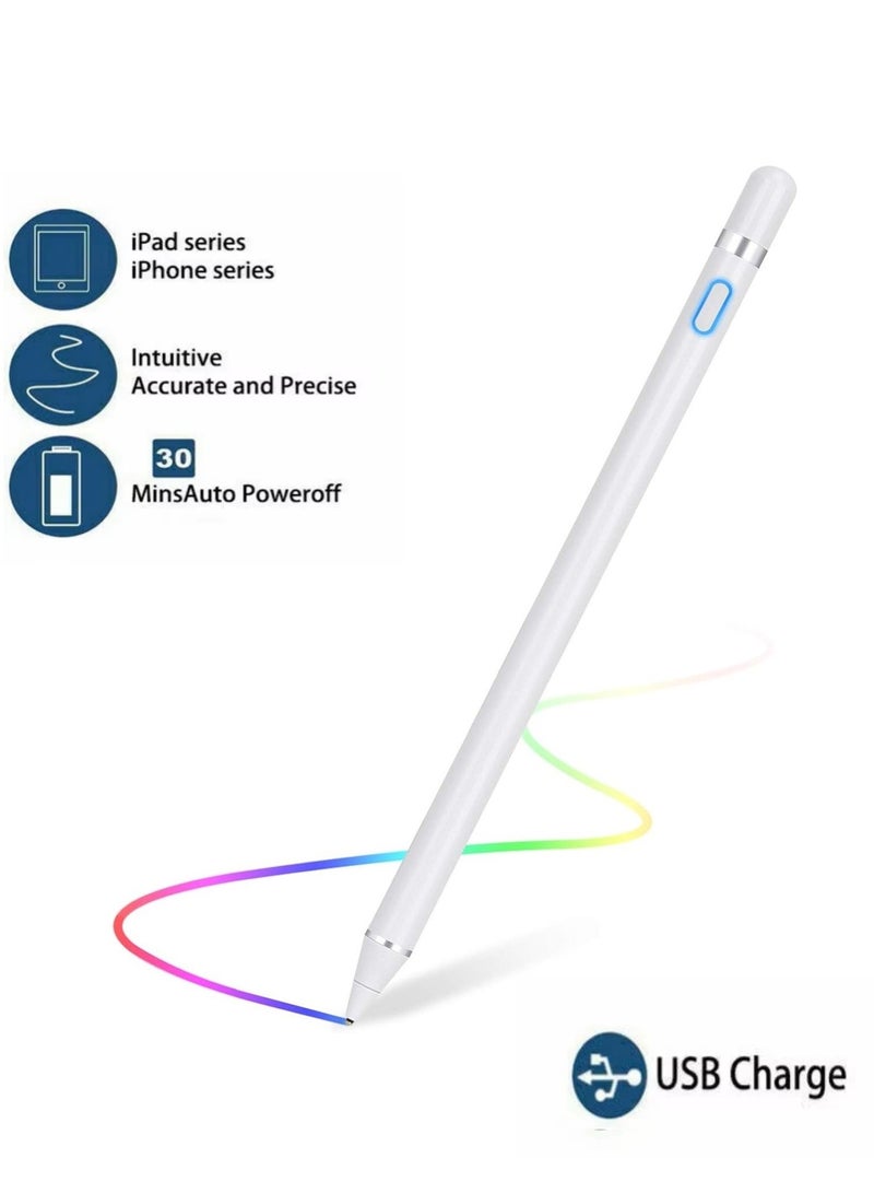 Universal Stylus Pen White, Active Stylus Pen for Touch Screens, 1.5mm Metal Fine Point High Sensitivity Digital Stylus Pen Compatible with iPad, Android Tablet and Other Touch Screens - White - Image 1