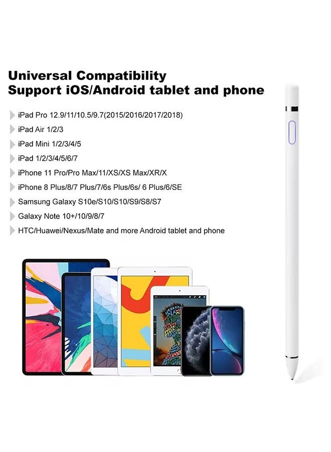Universal Stylus Pen White, Active Stylus Pen for Touch Screens, 1.5mm Metal Fine Point High Sensitivity Digital Stylus Pen Compatible with iPad, Android Tablet and Other Touch Screens - White - Image 2