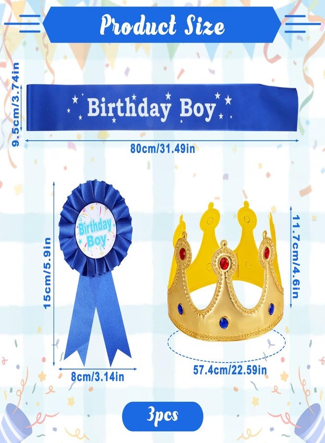 Aysatogc Birthday Crown Party Set, Birthday Boy Sash Hat Button Pin Accessory Birthdays King Crown Party Set Costume Headwear & Photo Props for Parties Decoration - Image 2