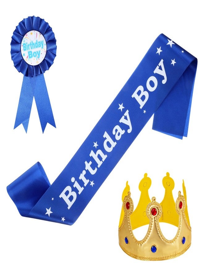 Aysatogc Birthday Crown Party Set, Birthday Boy Sash Hat Button Pin Accessory Birthdays King Crown Party Set Costume Headwear & Photo Props for Parties Decoration - Image 1