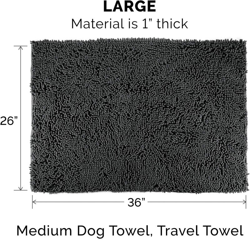 Pet Dog Mat | Muddy Paws Absorbent Chenille Shammy Bath Towel & Food Mat Rug for Dogs & Cats, Charcoal (Gray), Large - Image 2