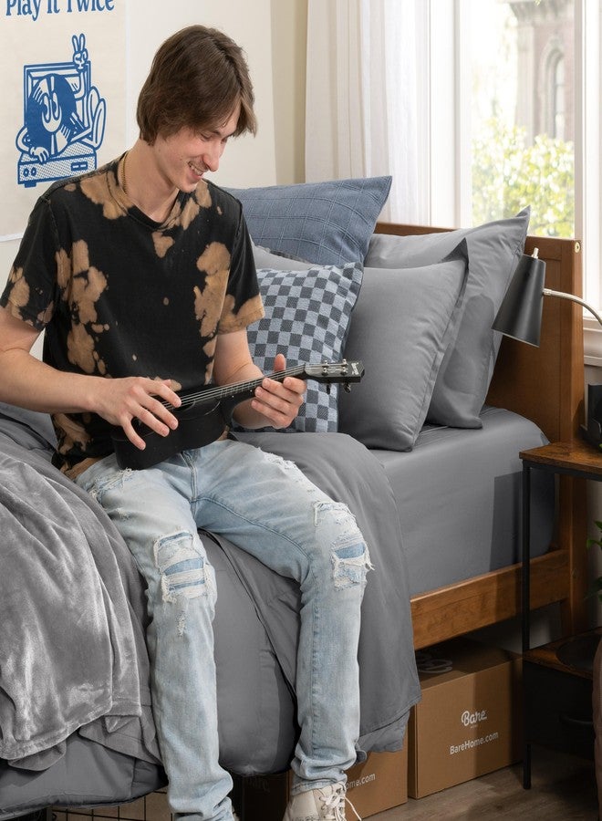 بير هوم طقم لحاف وملاءات من 5 قطع من Bare Home Bed-in-A-Bag - مقاس توين إكس إل - بديل لريش الإوز - طقم مفروشات فاخر فائق النعومة 1800 (توين إكس إل، رمادي/رمادي) - Image 2