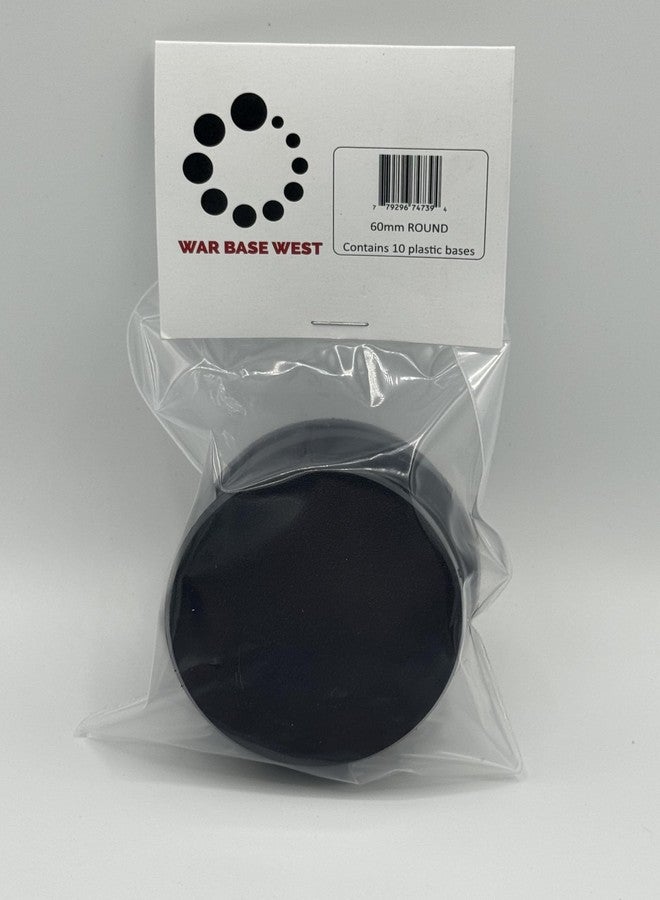 War Base West 60mm Round Gaming Bases, 10-Pack, Black Plastic, Compatible with Warhammer 40k and AoS Miniatures - Image 1