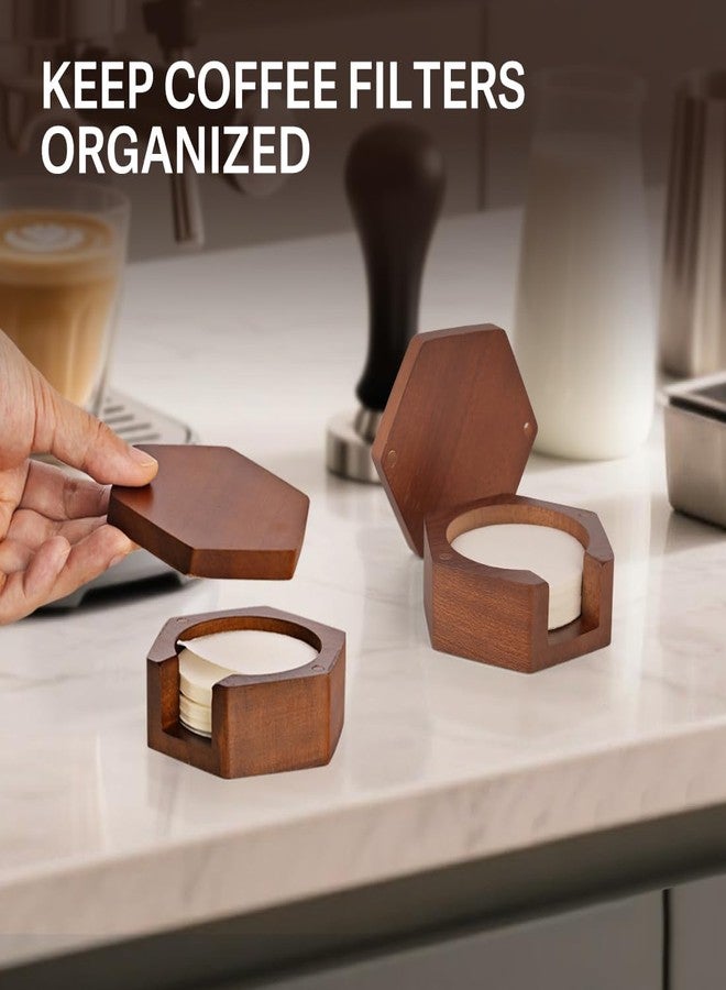 CAFEMASY Espresso Coffee Paper Filter Holder - Wooden Coffee Filters Storage Container with Lid Compatible with Delonghi Breville Espresso Machine 51mm 54mm 58mm Paper Filters - Image 2