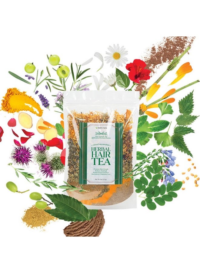 Well's Oil شاي الأعشاب من ويل 22 نوعًا لشطف الشعر لنمو الشعر وتجديده الطبيعي وفروة الرأس الصحية وتكييف الشعر - شاي أعشاب للتسريب في الماء أو الزيت 4 أونصات - Image 3