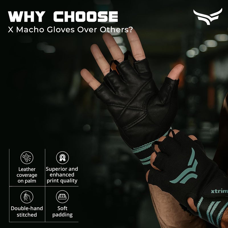 XTRIM xMacho Gym Gloves with Wrist Support Strap for Men & Women Workout, Half-Finger Hand Gloves for Weightlifting, Wrist Band for Dumbbell, Exercise & Gym Workout (M, Fits 7.5-8 Inches, Blue-Black) - Image 4
