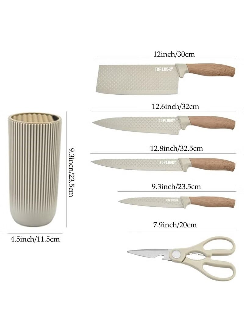 Beauenty Kitchen Knife Set, 6 Pieces Sharp Kitchen Knife Set, Non-Stick Non-Slip Stainless Steel Chef Knife Set with Universal Knife Block for Home Restaurant  - Image 4